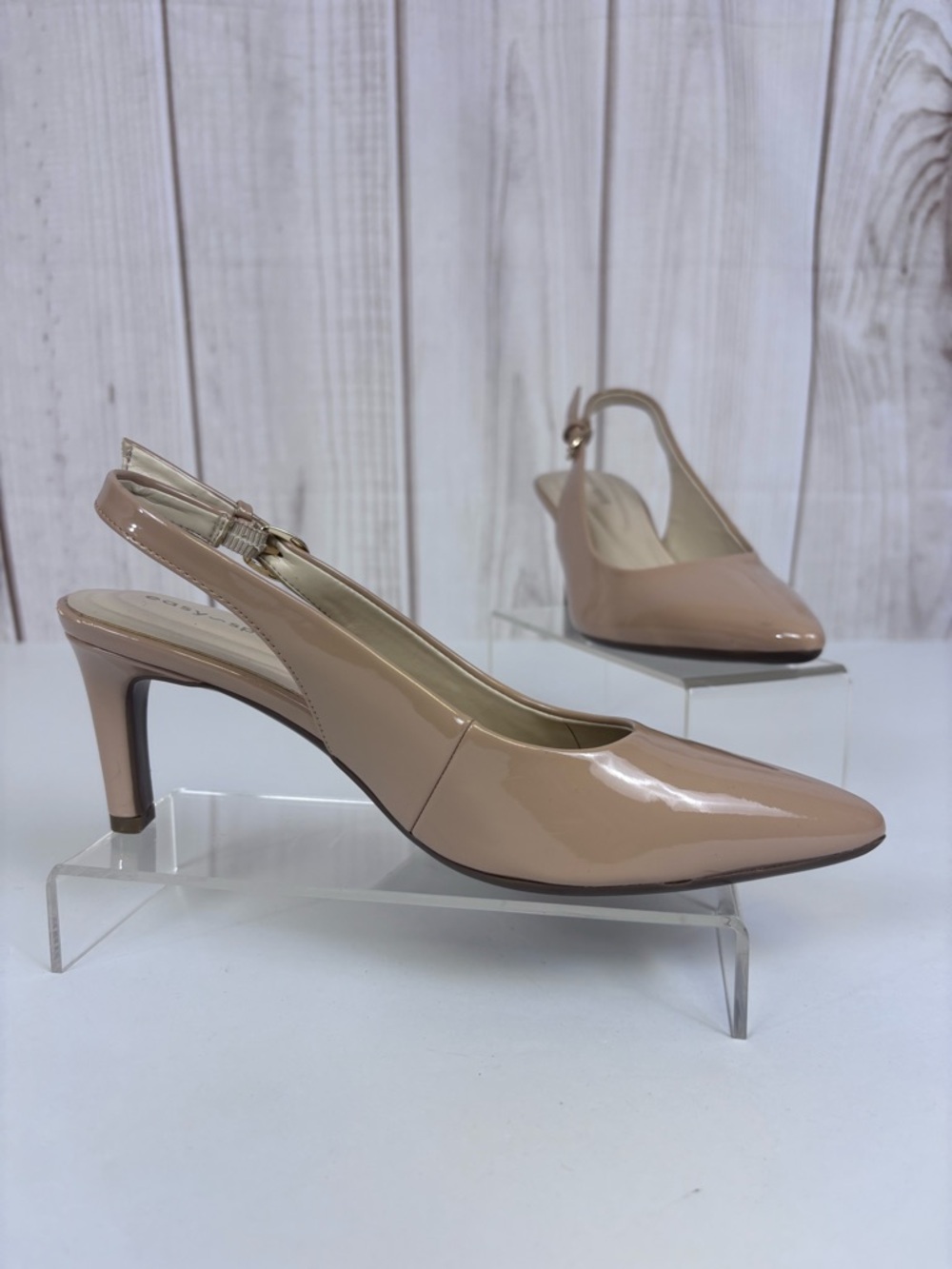 Easy Spirit Raveen Patent Pointed-Toe Slingback Pumps Stiletto Classic Beige 6 - Picture 2 of 15